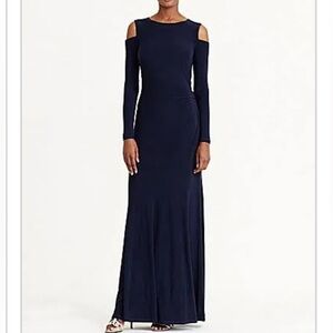 NWT Ralph Lauren navy cold shoulder jersey gown